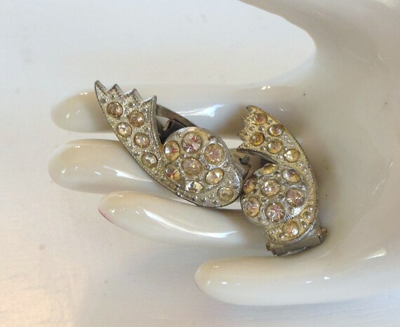 Vintage Pot Metal Dress Clips Rhinestone Art Deco… - image 2