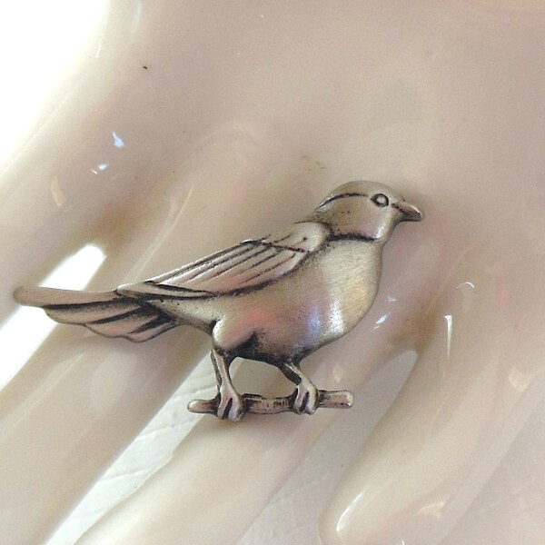 Vintage JJ Jonette Tiny Brooch Bird Tac Pin Silver 70s (item 199)
