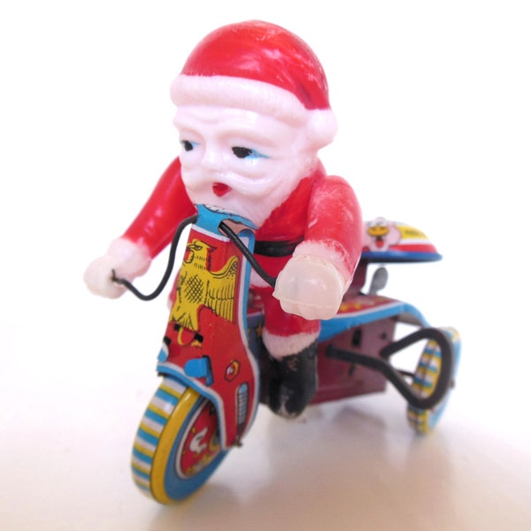 Vintage Tin Litho Santa Tri Cycle Wind Up 50's (item 39)