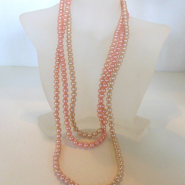 Vintage Ombre Pearl Necklace Pink Cream 60" 60's (item 207)