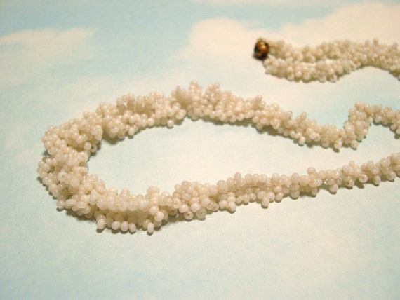Vintage Necklace White Glass Beaded - Like a Cloud