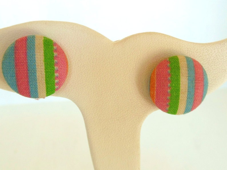 Vintage Clip Earrings Button Preppy Pink Green Blue Stripe 50's item 211 image 4