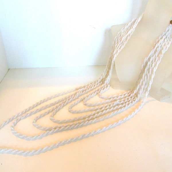 Vintage Necklace White Glass Seed Bead Twist Seven Strand Gold 50's (item 12)