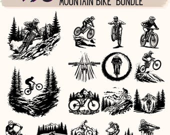 Mountainbike SVG-paket | MTB-cyklistsvg, downhillcykelsvg | Cykelclipart | Mountainbike PNG | Cricut- och silhuettklippfiler