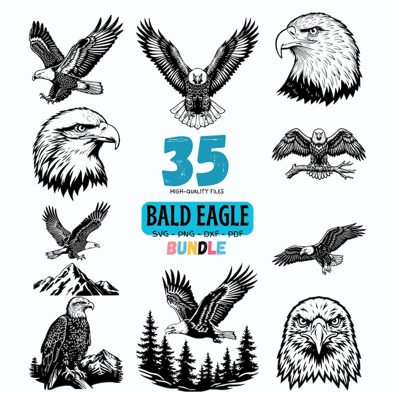 35 Bald Eagle SVG Bundle | Eagle Clipart & Cut Files | SVG Png Dxf PDF ...