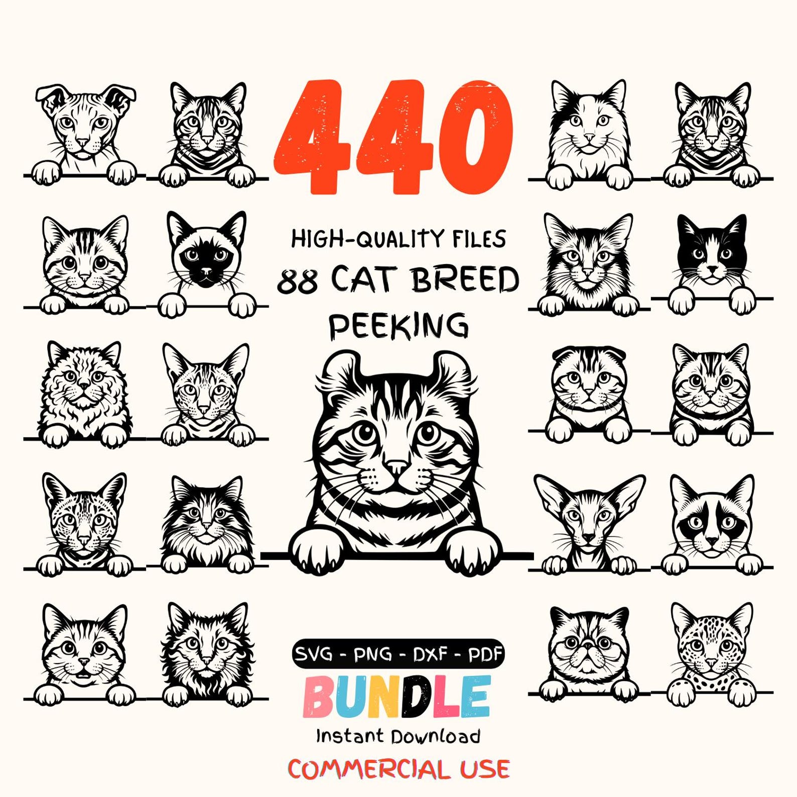 440 Cat Breed Peeking SVG Bundle | Cute Cat Heads Clipart | Cat Line ...
