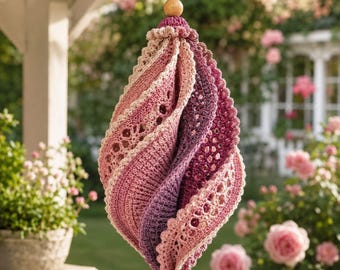 Crochet Wind Spinner Pattern PDF, 3D Twisted Rose Garden Hanging Decor