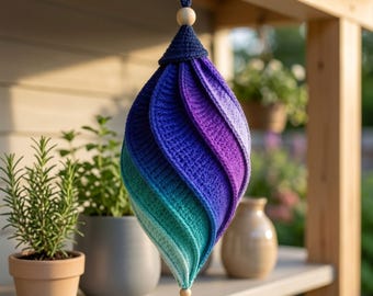Crochet Wind Spinner Pattern PDF, Multicolour 8-Panel Twisted Garden Ornament, Step-by-Step US-Terms Tutorial, Instant Download