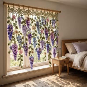 Wisteria Crochet Curtain Pattern PDF: Botanical Wall Hanging, Cottagecore Window Decor, Dimensional Floral Garland Download