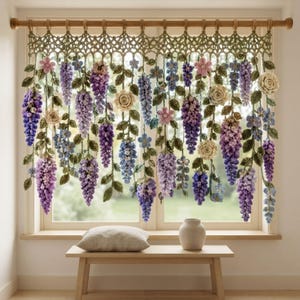 Wisteria Crochet Curtain Pattern PDF: Botanical Wall Hanging, Cottagecore Window Decor, Dimensional Floral Garland Download