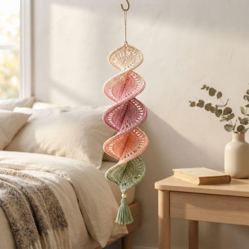 Crochet Wind Spinner Pattern PDF, Dimensional Pastel Petal Helix Hanging Decoration, Intermediate Tutorial, Instant Download Crochet Wind Spinner Pattern PDF, Pastel Petal Helix Hanging Decoration (Instant Download)