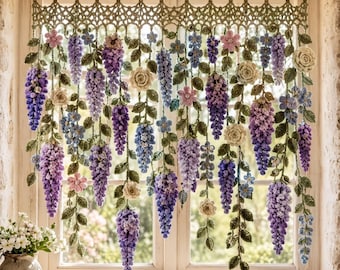 Wisteria Crochet Curtain Pattern PDF: Botanical Wall Hanging, Cottagecore Window Decor, Dimensional Floral Garland Download
