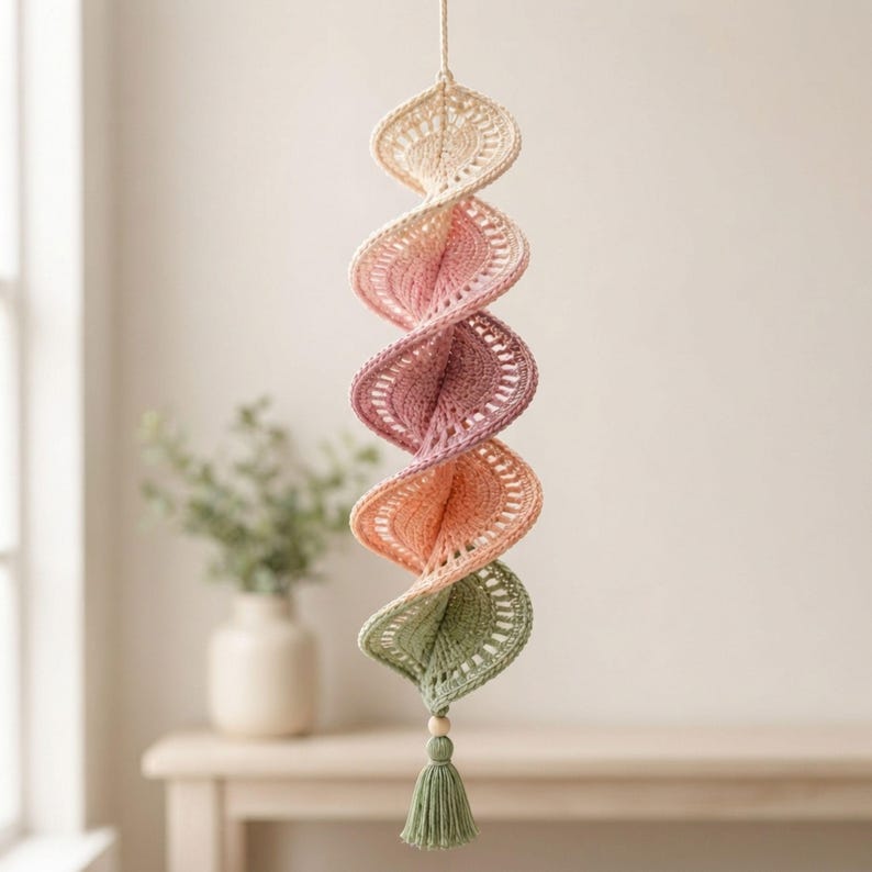 Crochet Wind Spinner Pattern PDF, Dimensional Pastel Petal Helix Hanging Decoration, Intermediate Tutorial, Instant Download Crochet Wind Spinner Pattern PDF, Pastel Petal Helix Hanging Decoration (Instant Download)