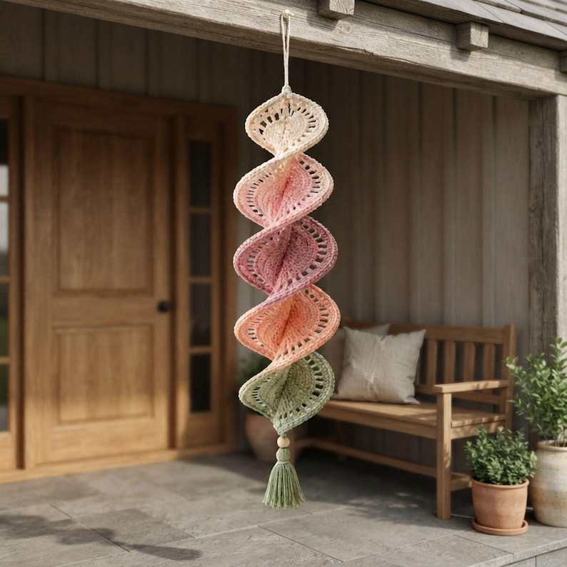 Crochet Wind Spinner Pattern PDF, Dimensional Pastel Petal Helix Hanging Decoration, Intermediate Tutorial, Instant Download Crochet Wind Spinner Pattern PDF, Pastel Petal Helix Hanging Decoration (Instant Download)