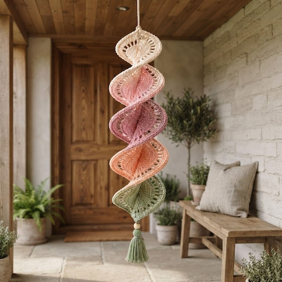Crochet Wind Spinner Pattern PDF, Dimensional Pastel Petal Helix Hanging Decoration, Intermediate Tutorial, Instant Download