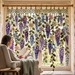 Wisteria Crochet Curtain Pattern PDF: Botanical Wall Hanging, Cottagecore Window Decor, Dimensional Floral Garland Download