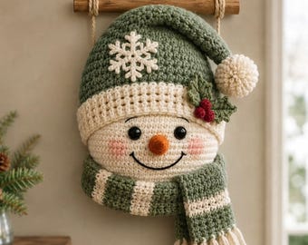 Crochet Snowman Wall Hanging Pattern PDF, Christmas Winter Decor