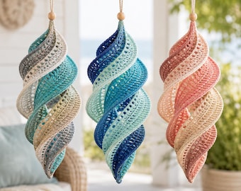 Crochet Wind Spinner Pattern PDF, Coastal Five-Panel Spiral Hanging Decor, Sea Glass Colors