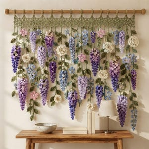 Wisteria Crochet Curtain Pattern PDF: Botanical Wall Hanging, Cottagecore Window Decor, Dimensional Floral Garland Download