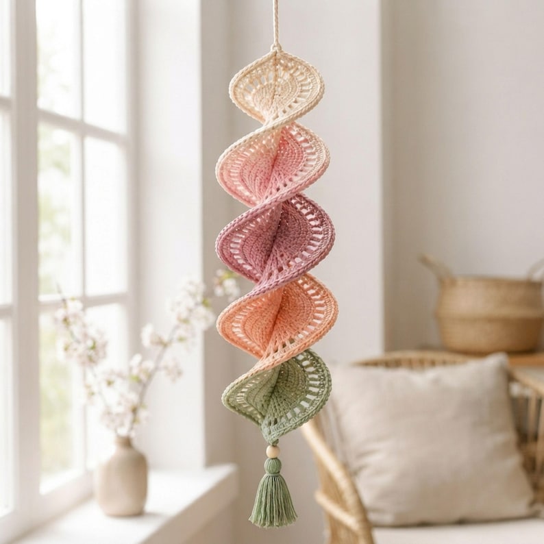 Crochet Wind Spinner Pattern PDF, Dimensional Pastel Petal Helix Hanging Decoration, Intermediate Tutorial, Instant Download Crochet Wind Spinner Pattern PDF, Pastel Petal Helix Hanging Decoration (Instant Download)