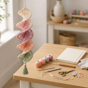 Crochet Wind Spinner Pattern PDF, Dimensional Pastel Petal Helix Hanging Decoration, Intermediate Tutorial, Instant Download Crochet Wind Spinner Pattern PDF, Pastel Petal Helix Hanging Decoration (Instant Download)