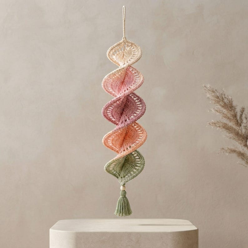 Crochet Wind Spinner Pattern PDF, Dimensional Pastel Petal Helix Hanging Decoration, Intermediate Tutorial, Instant Download Crochet Wind Spinner Pattern PDF, Pastel Petal Helix Hanging Decoration (Instant Download)