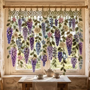 Wisteria Crochet Curtain Pattern PDF: Botanical Wall Hanging, Cottagecore Window Decor, Dimensional Floral Garland Download