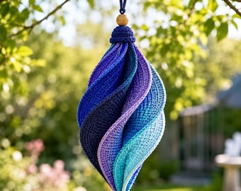 Crochet Wind Spinner Pattern PDF, 3D Twisted Garden Decor, 8-Panel Hanging Ornament, All Languages
