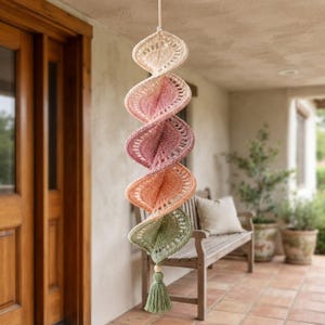 Crochet Wind Spinner Pattern PDF, Dimensional Pastel Petal Helix Hanging Decoration, Intermediate Tutorial, Instant Download Crochet Wind Spinner Pattern PDF, Pastel Petal Helix Hanging Decoration (Instant Download)