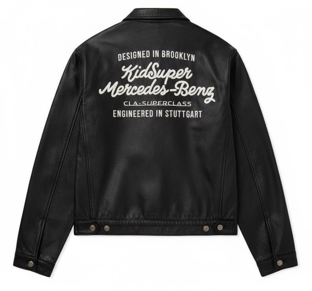 Mercedes Benz Black Faux Leather Jacket, Kidsuper Brooklyn CLA