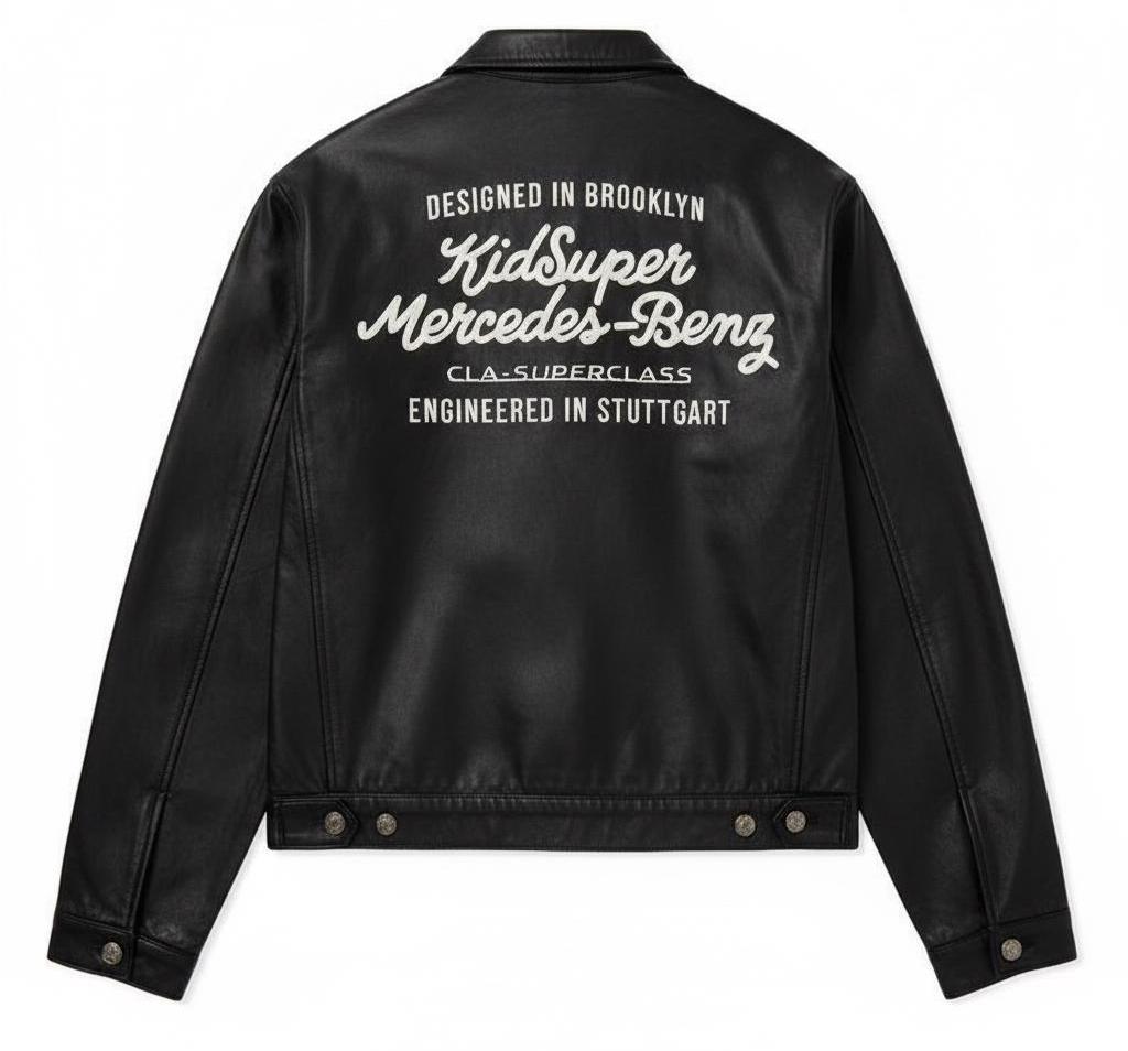 Mercedes Benz Black Faux Leather Jacket, Kidsuper Brooklyn CLA