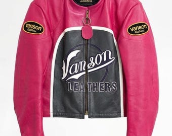 Vanson Performance Pink Motorbike Leather Jacket, Genuine Cowhide