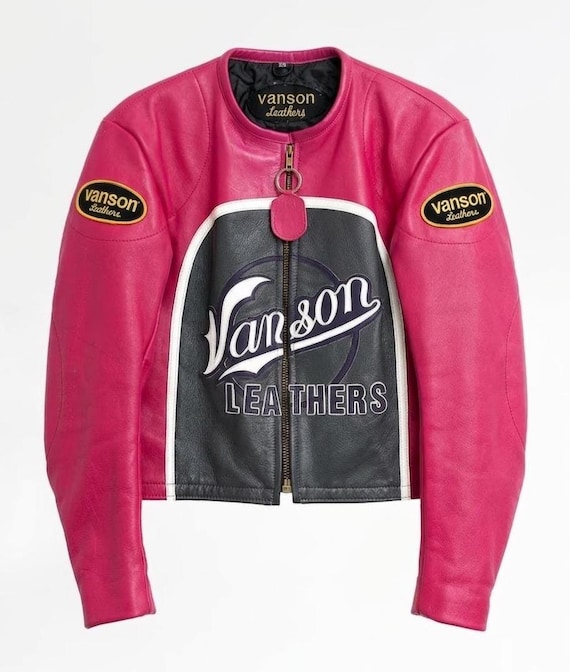 Vanson Performance Pink Motorbike Leather Jacket, Genuine Cowhide