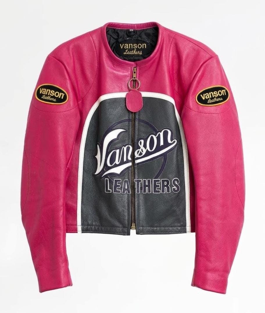 Vanson Performance Pink Motorbike Leather Jacket, Genuine Cowhide