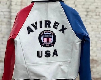 AVIREX USA Genuine Leather Bomber Jacket, American Flight Jacket, 1975 Oversized Coat