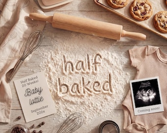 Half Baked Pregnancy Announcement | Funny Baking Theme, Editable Canva (Digital Template)