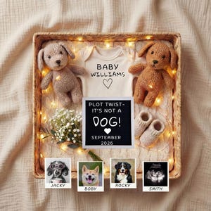 Funny Dog Pregnancy Announcement, Plot Twist Baby Reveal (Digital Template)