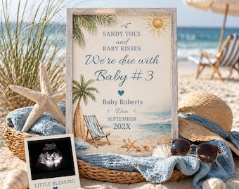 Beach Baby Pregnancy Announcement, Summer Theme, Editable Social Media (Digital Download)