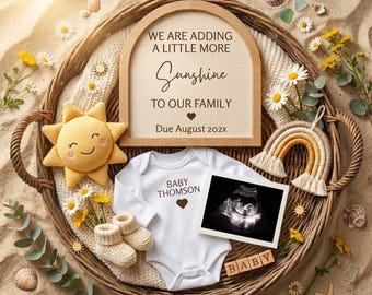 Sunshine Pregnancy Announcement, Gender Neutral Canva Template (Digital Download)