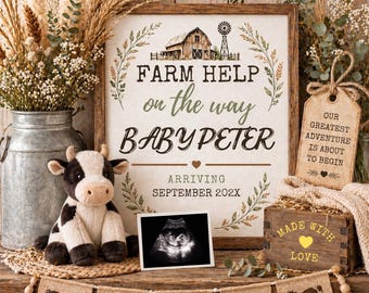 Farm Cow Pregnancy Announcement: Boho Baby Reveal (Digital)