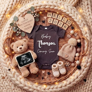 New Year Baby Announcement | Hello 2026, Gender Neutral (Editable Canva Digital Download)