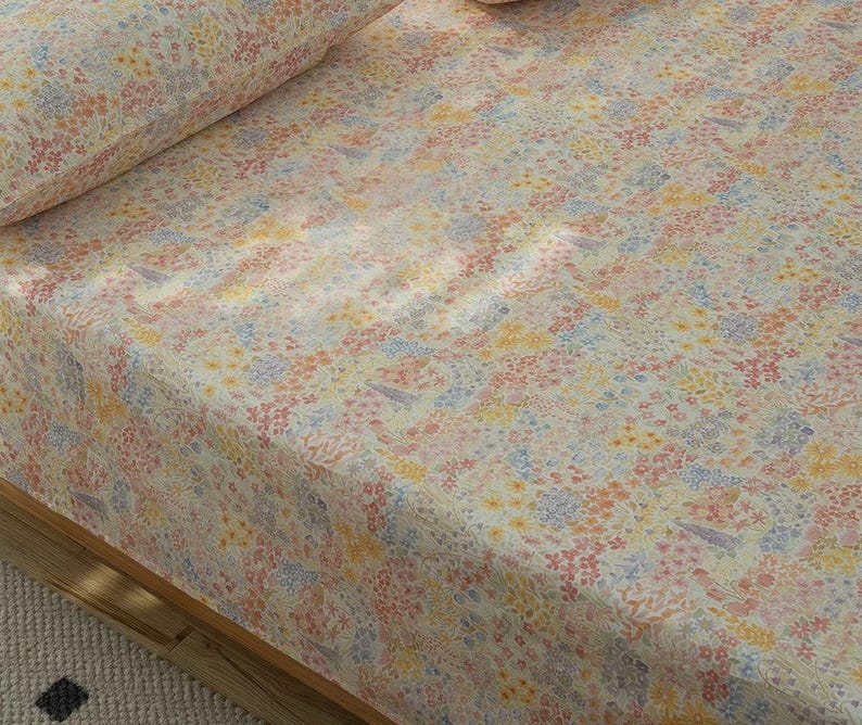 100% Tencel Cotton Flat Sheet/Top Sheet Floral Skin-Friendly Breathable Bed Top Sheet, 90"x98"(230cm*250cm) image 4