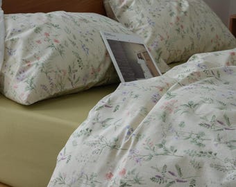 Sage Leaf Cottagecore Wildflower 100% Cotton Duvet Cover Soft Breathable Rustic Floral Bedding Set Twin/Full/Queen