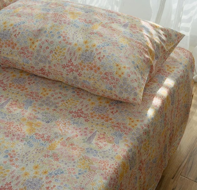 100% Tencel Cotton Flat Sheet/Top Sheet Floral Skin-Friendly Breathable Bed Top Sheet, 90"x98"(230cm*250cm) image 1