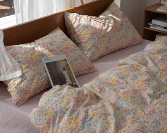 Vibrant Bold Floral 100% Cotton Duvet Cover Soft Breathable Rustic Floral Bedding Set Twin/Full/Queen