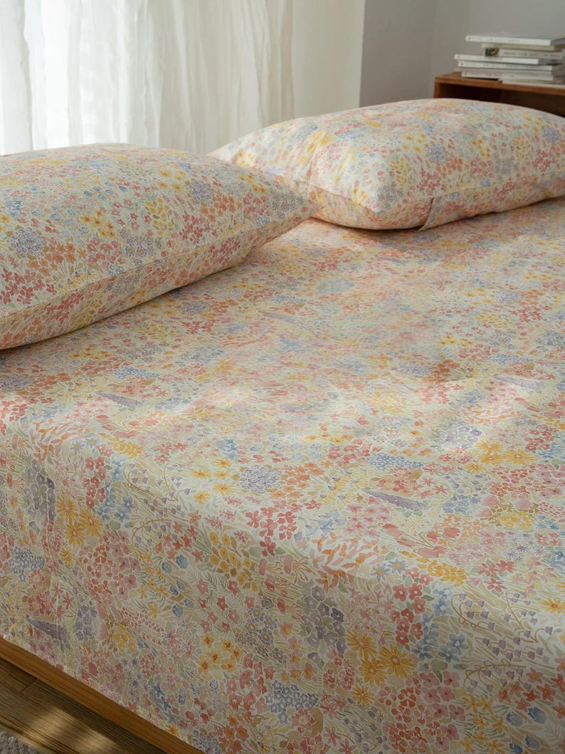 100% Tencel Cotton Flat Sheet/Top Sheet Floral Skin-Friendly Breathable Bed Top Sheet, 90"x98"(230cm*250cm) image 6