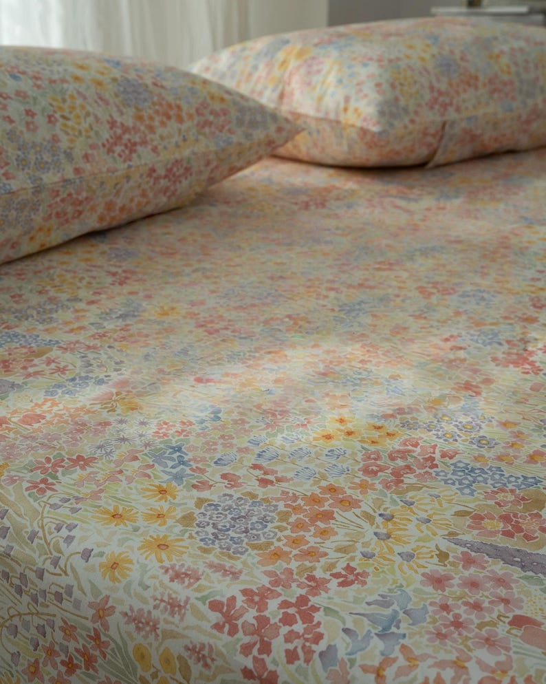 100% Tencel Cotton Flat Sheet/Top Sheet Floral Skin-Friendly Breathable Bed Top Sheet, 90"x98"(230cm*250cm) image 5