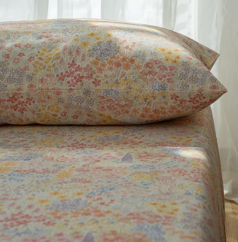 100% Tencel Cotton Flat Sheet/Top Sheet Floral Skin-Friendly Breathable Bed Top Sheet, 90"x98"(230cm*250cm) image 3