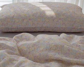 Lilac Floral 100% Cotton Duvet Cover Soft Breathable Rustic Floral Bedding Set Twin/Full/Queen