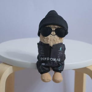 Mercedes F1 Outfit,George Russel, Jellycat Peanut Outfit, Racing F1 Overall Set mit Mütze und Sonnenbrille, handgemachte Plüsch Kleidung, keine Puppen